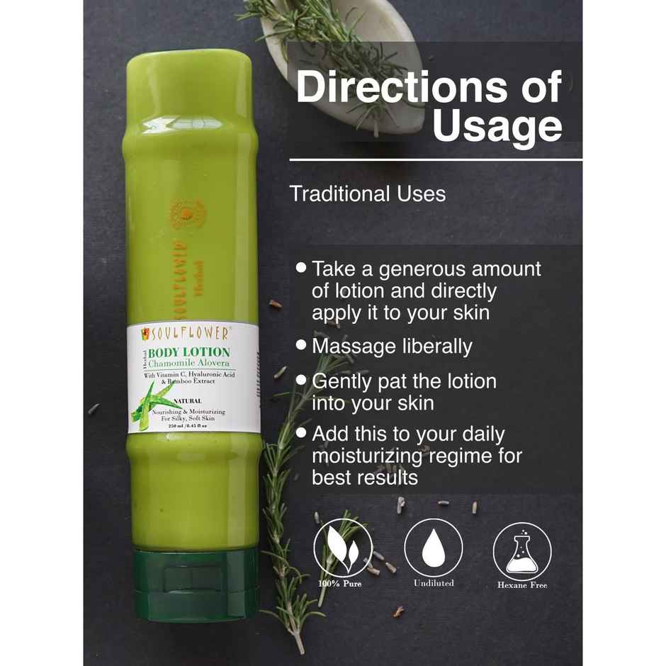 Soulflower Chamomile Aloe Vera Body Lotion with Vitamin C Hyaluronic Acid Bamboo Extracts