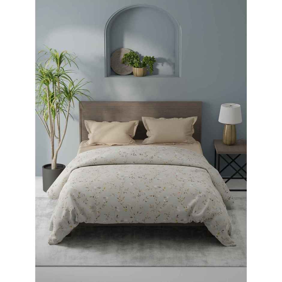 KOPA Super Soft Microfiber Comforter For All Weather | Coolmax Cotton Feel Floral | Beige