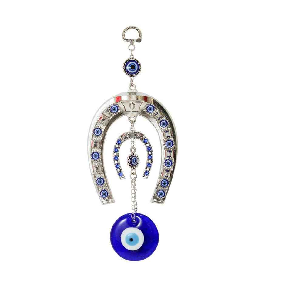 TIED RIBBONS Horse Shoe Evil Eye Wall Hanging | Dark Blue