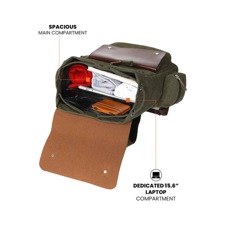 Fur Jaden Unisex Canvas and Vegan Leather 23 L Laptop Bag | Green