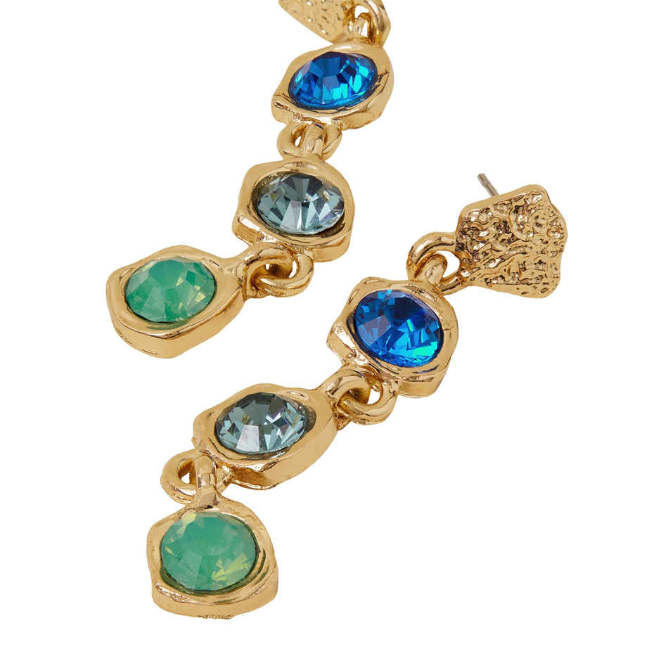 Accessorize London Women's Multi Organic Molten Gem Long Drop Earrings - Green