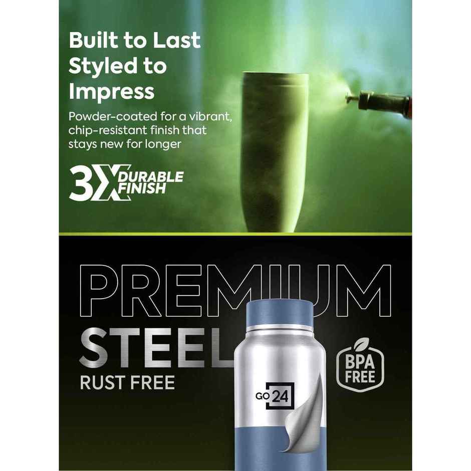 Pexpo Crown Stainless Steel Sports | Fridge Water Bottle | Silver-Denim Blue