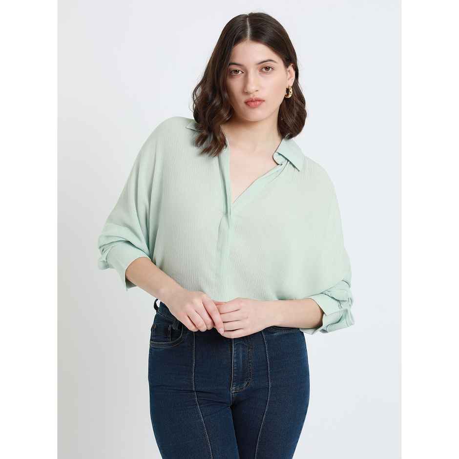 DL Women's Oversized Crepe Casual Shirt | DLWSHW23011 | Mint Green - S