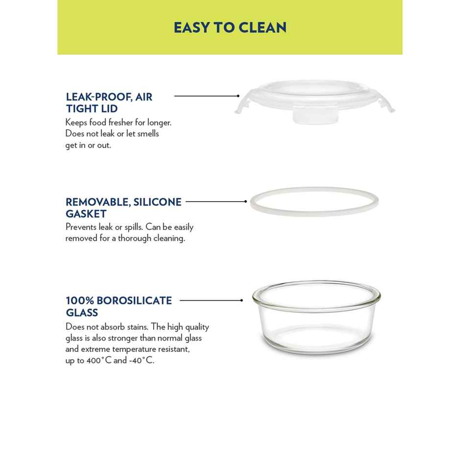 Borosil Alfa Lunchbox | 3 Pcs Glass Set | 400 ml x 3 Round