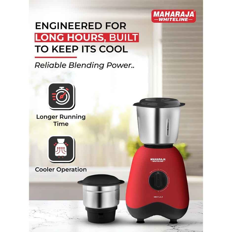 Maharaja Whiteline Neo 1..2..3 Mixer Grinder | 500 W | 2 Jars - Black & Red