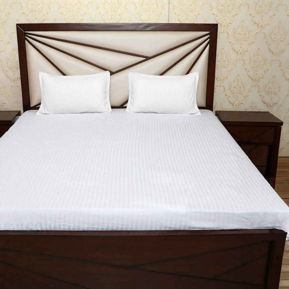 Hosta Homes King Size Satin Cotton Striped 300 Tc Bed Sheet, 2 Pillow Covers | White | 108 x 108 in