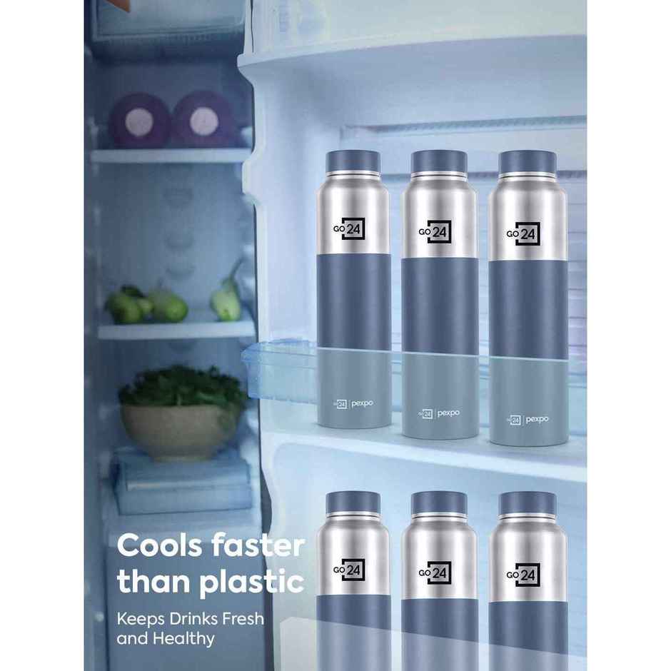 Pexpo Crown Stainless Steel Sports | Fridge Water Bottle | Silver-Denim Blue