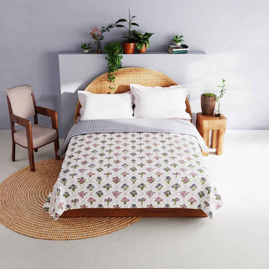 Bianca Extremely Soft Muslin Cotton Dohar Pure Cotton Double Size | Mezzo Floral-Grey, White