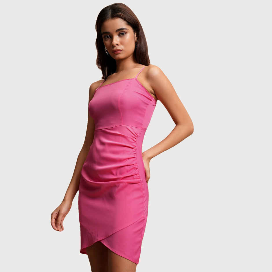 Ketch Women's Shoulder Strap Ruched Bodycon Mini Dress | Pink - S