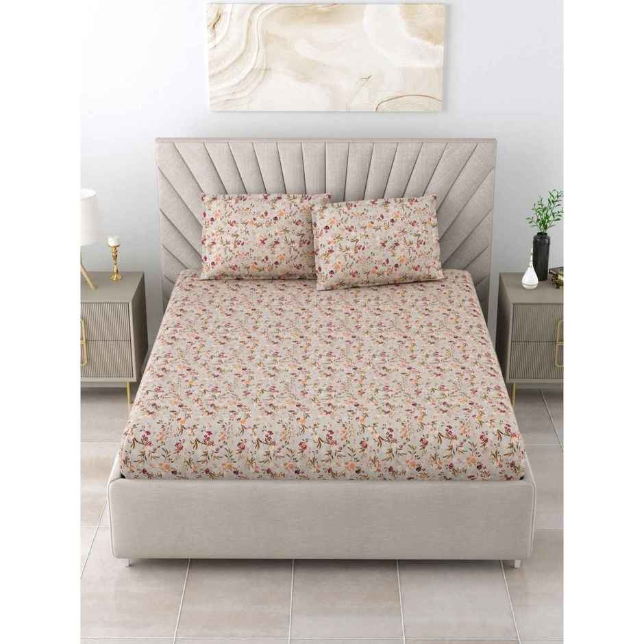 Bombay Dyeing Florentine 144 TC 100% Cotton Light Brown Double Size Bedsheet with 2 Pillow Covers
