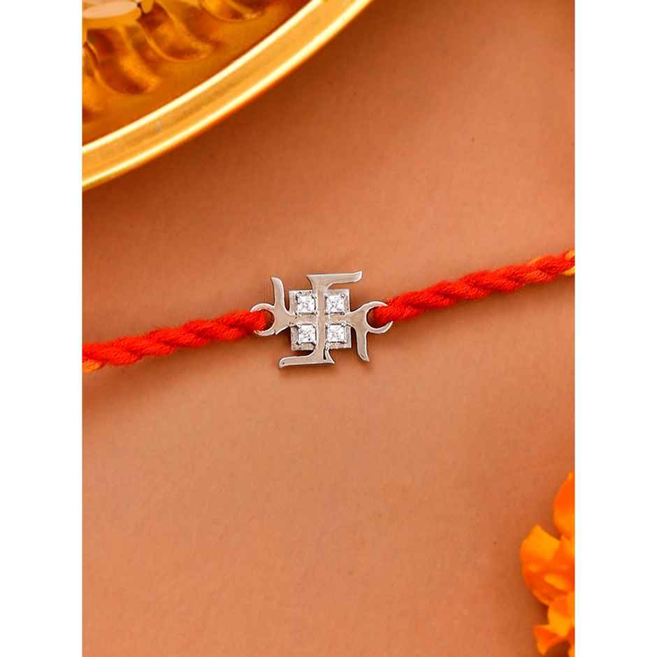 Silver 925 Sterling Silver Precious Swastik Thread Rakhi (Voylla)