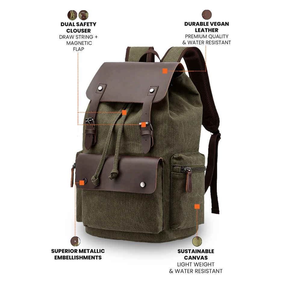 Fur Jaden Unisex Canvas and Vegan Leather 23 L Laptop Bag | Green