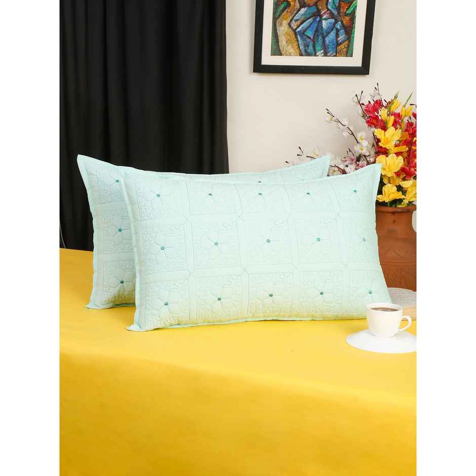 Hosta Homes Pure Cotton Green Embroidred Pillow Covers Pack of 2