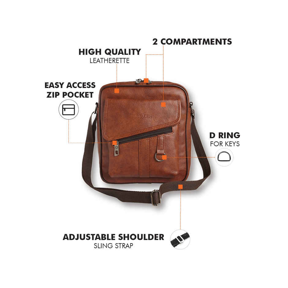 Fur Jaden Unisex Solid Vegan Leather Crossbody Bag | Tan