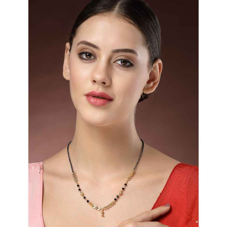 NVR Women's Short Mangalsutra Designs Gold Plated & Black Beaded Mangalsutra | NVR2722