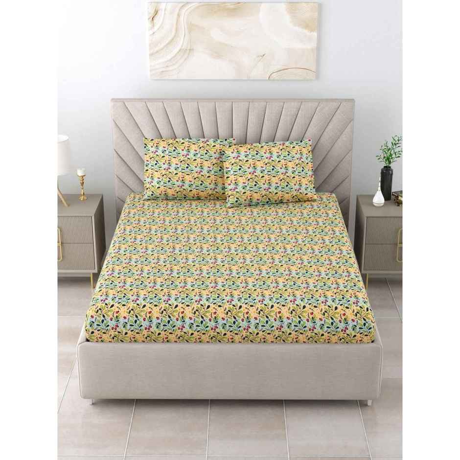 Bombay Dyeing Dream Lover 104 TC 100% Cotton Green & Blue Double Size Bedsheet with 2 Pillow Cover