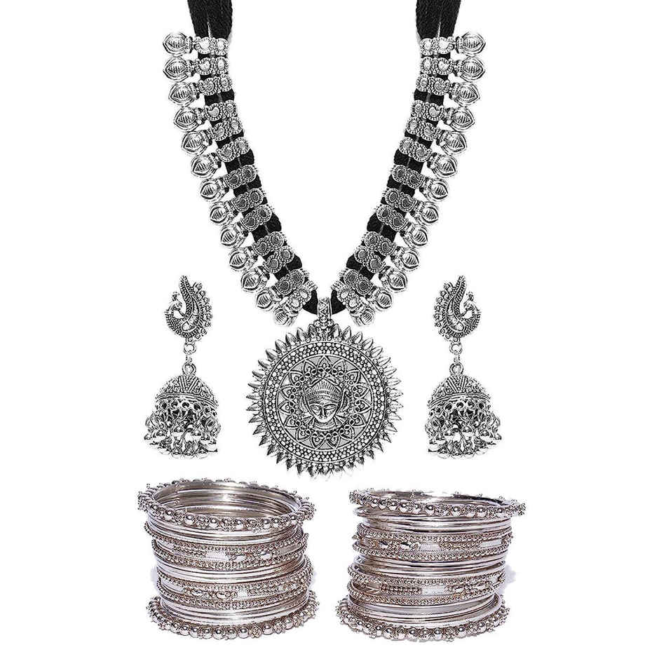 Youbella Afghani Jewellery Combo Silver Plated Jewellery Set For Women (Silver) (Ybnk - 5635 - 2.6)