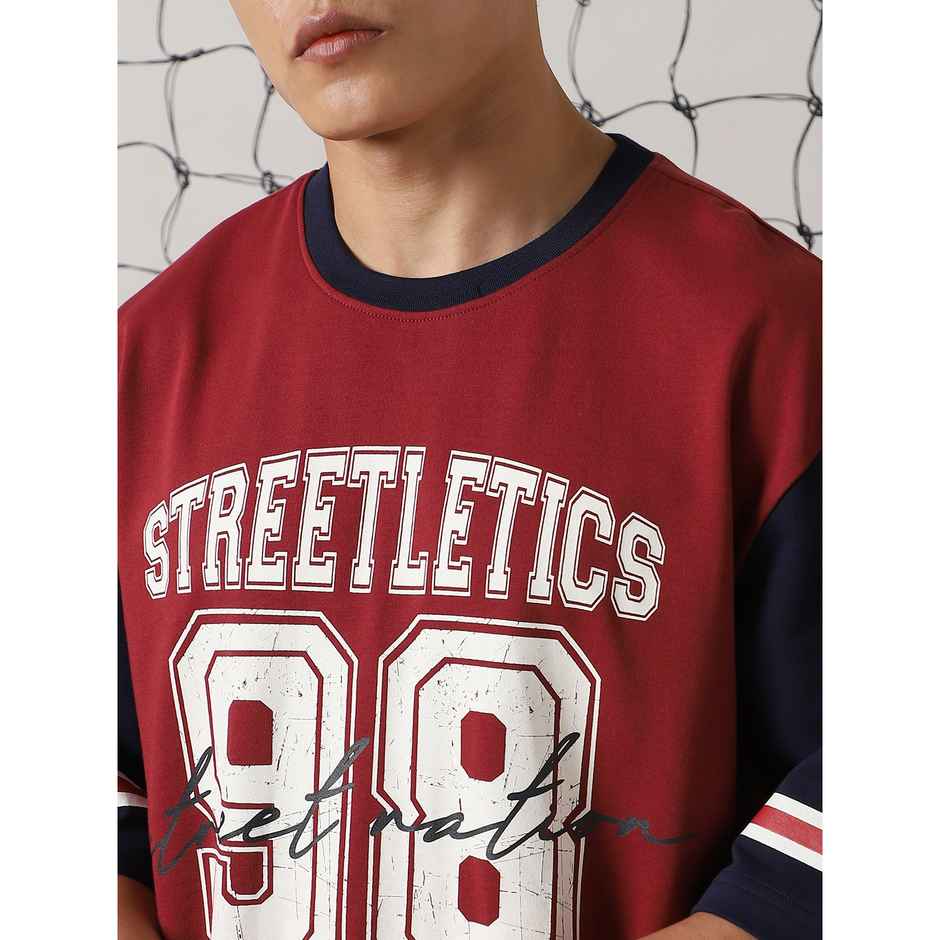 Hubberholme Men's Colourblocked Varsity Printed T-shirt | Multicolor - XL