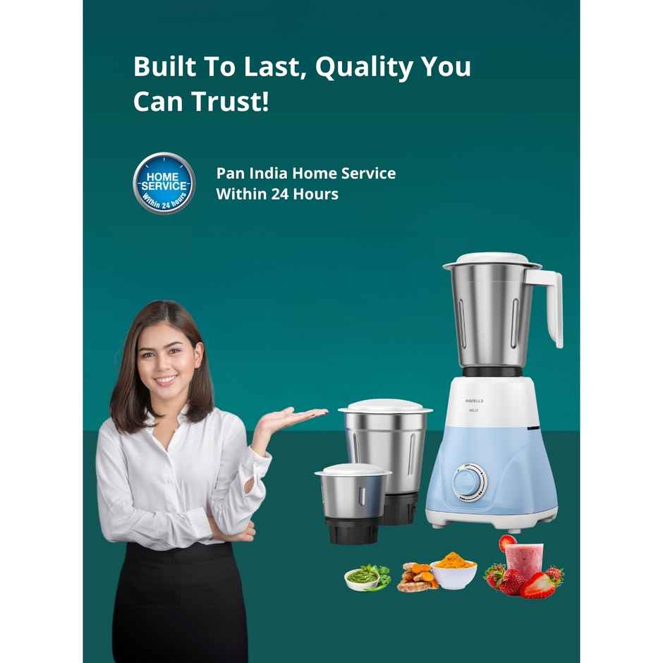 Havells 500 Watt Mojo Mixer Grinder 3 Jar | White-Light Blue