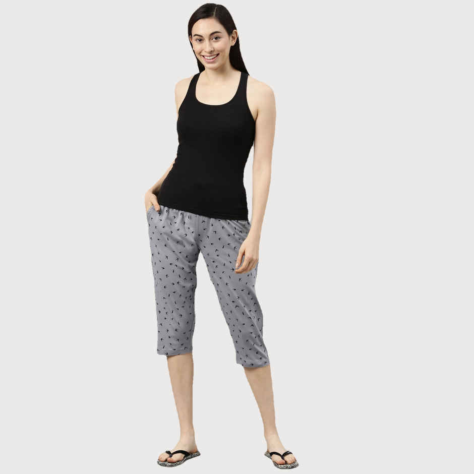 Kryptic Women s Pure Cotton Printed Capri | Grey | M