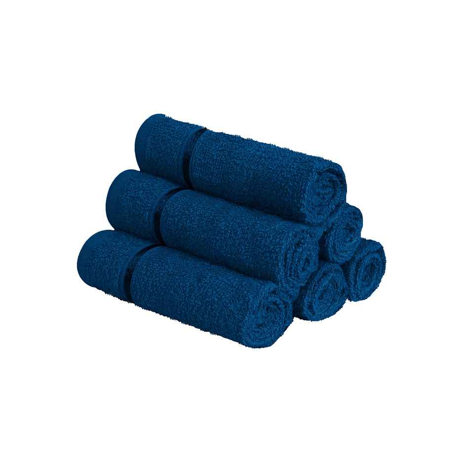 Story@Home 100% Cotton 450 6 Piece Face Towel Navy Solid