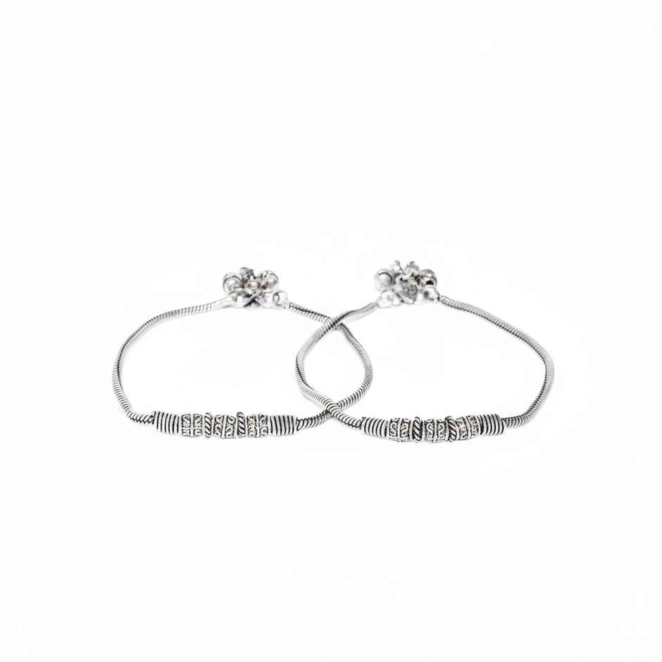 Priyaasi Set of 2 Oxidised Silver Anklets