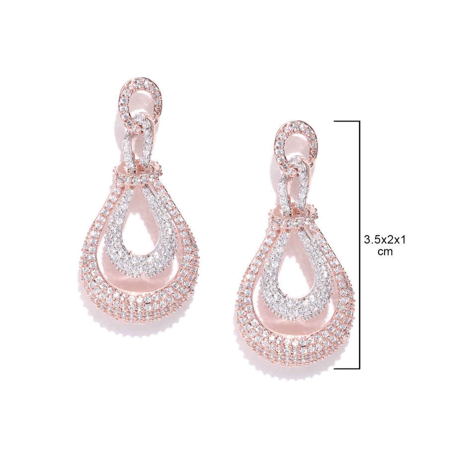 Priyaasi Rose Gold-Plated American Diamond Studded Drop Earrings