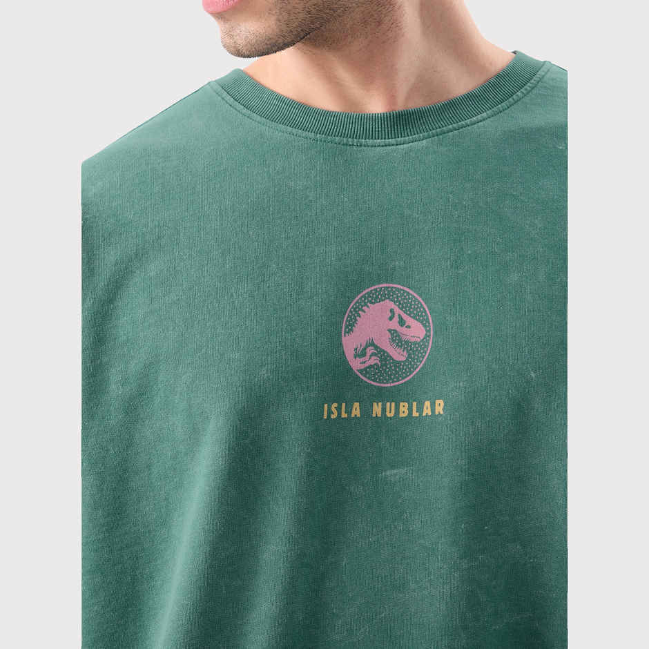 The Souled Store Men's Jurassic Park Prehistoric Paradise Vintage Oversized T-shirt | Green - S