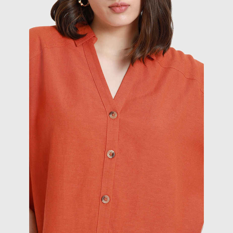 DL Women's Drop Shoulder Casual Oversized Shirt | DLWSHW23005 | Orange - M