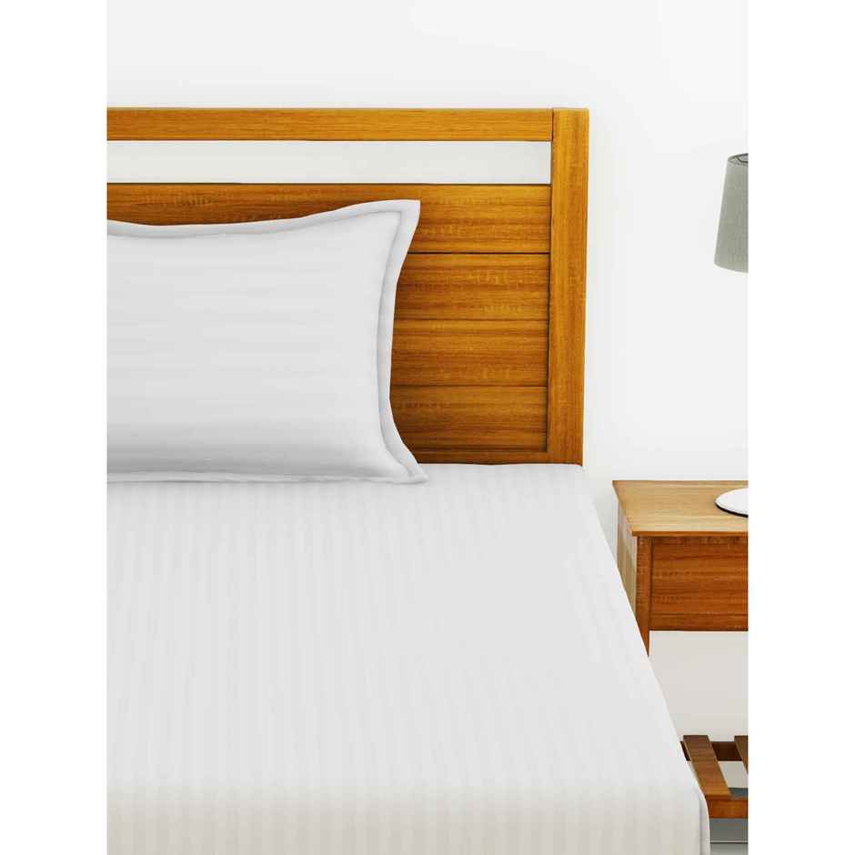 BIANCA Single 100% Egyptian Cotton Satin Stripe Bedsheet | With Pillow Cover | White