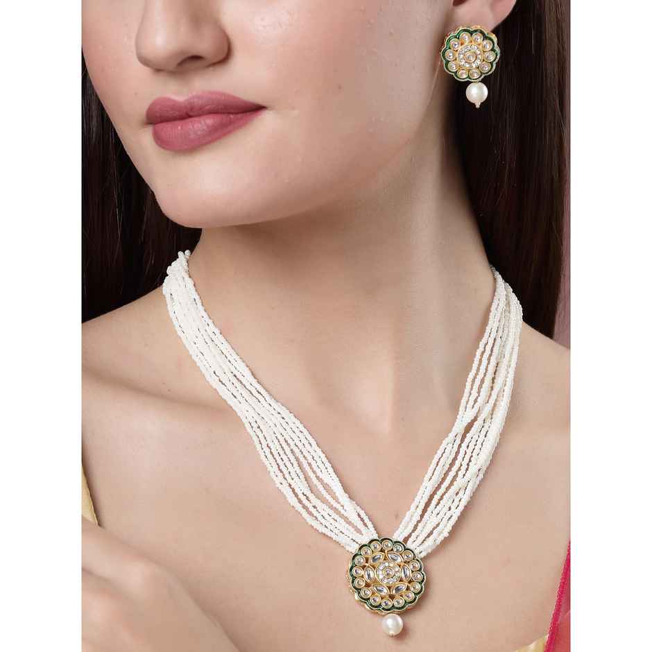 NVR Women's White & Gold-plated Kundan & Pearl Jewellery Set | NVR2418