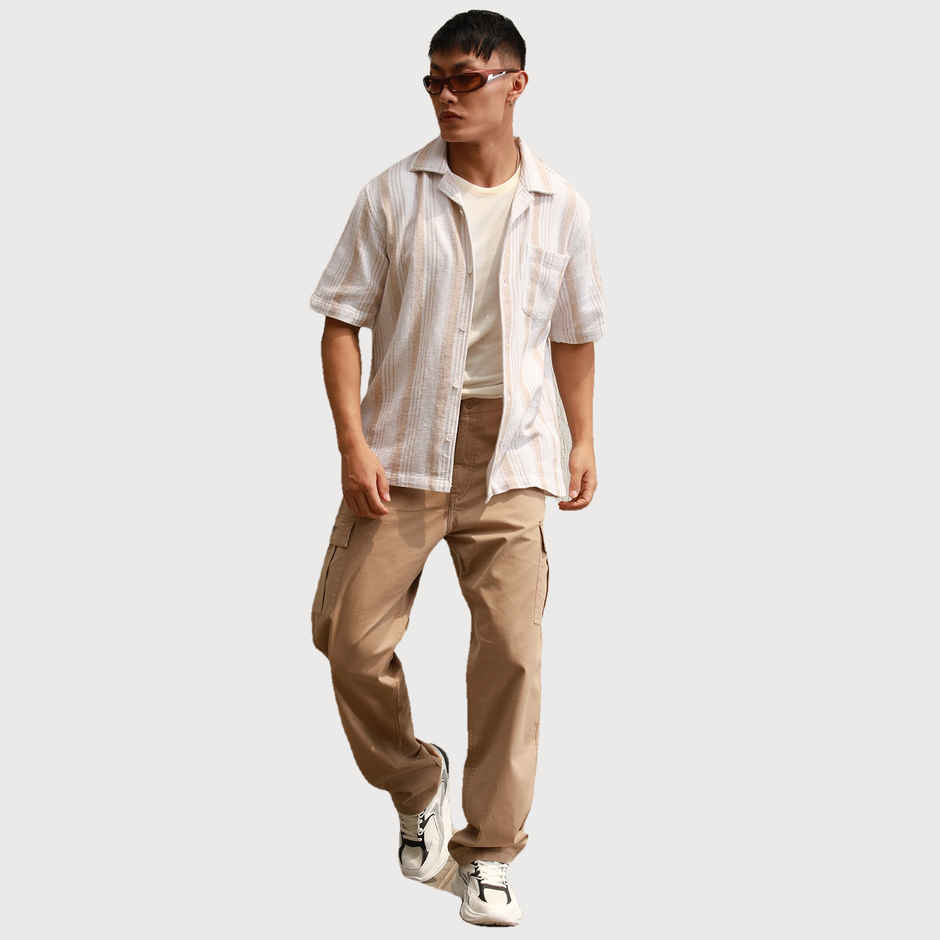 Hubberholme Men's Vertical Striped Cotton Relaxed Fit Casual Shirt | Multicolor - 44