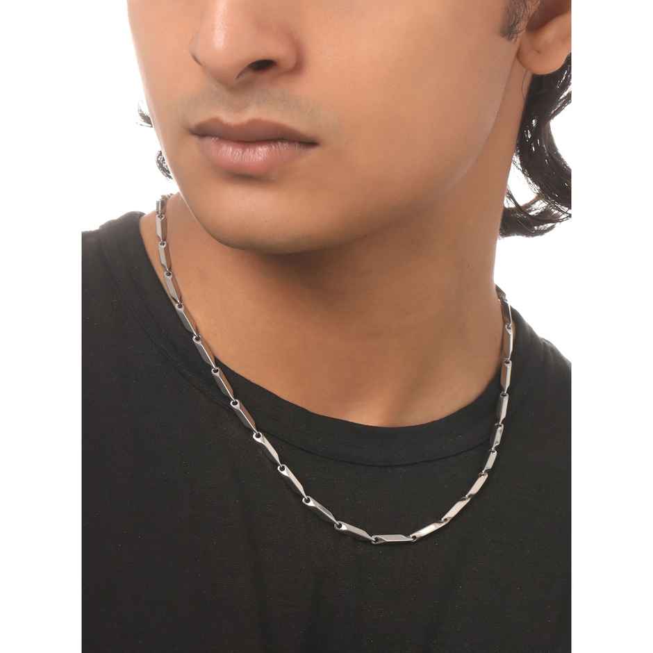 NVR Men's Silver - Toned Stainless Steel Rhodium Plated Chain | NVR2110