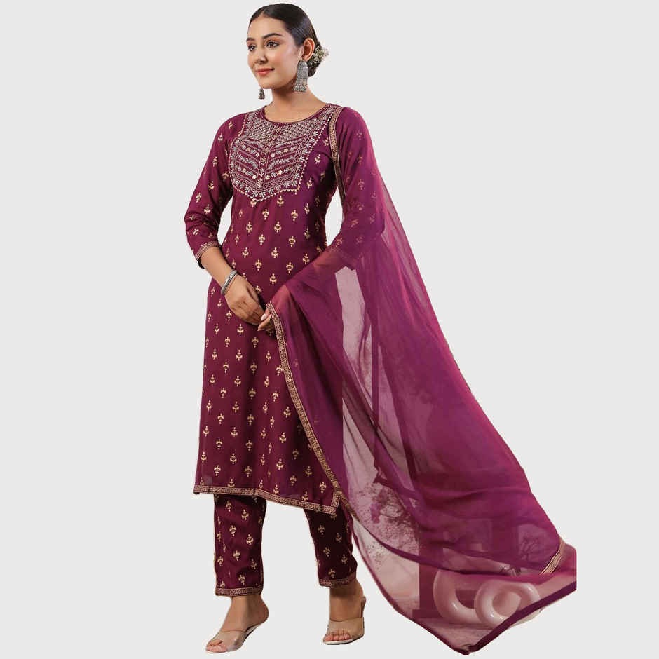 Anubhutee Women's Ethnic Straight Viscose Rayon Kurta Set with Dupatta | Purple - L