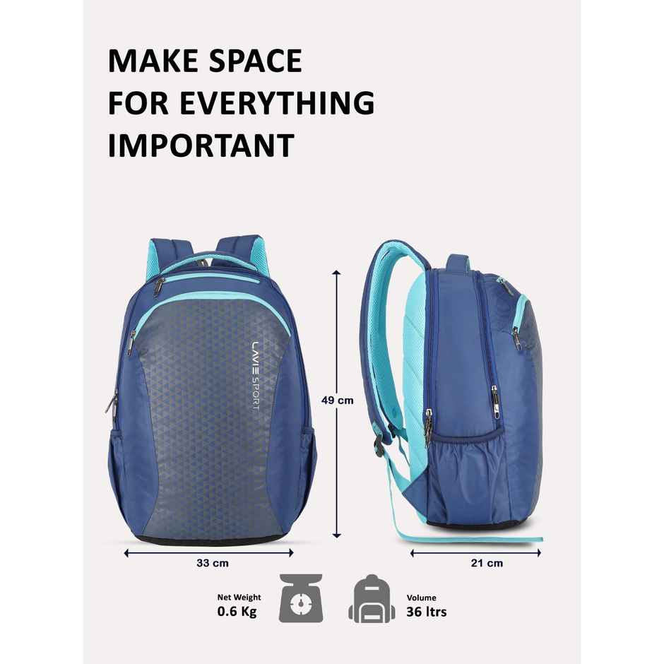 Lavie Sport Unisex Polyester 36 L Laptop Backpack | Navy - 15.6 Inches
