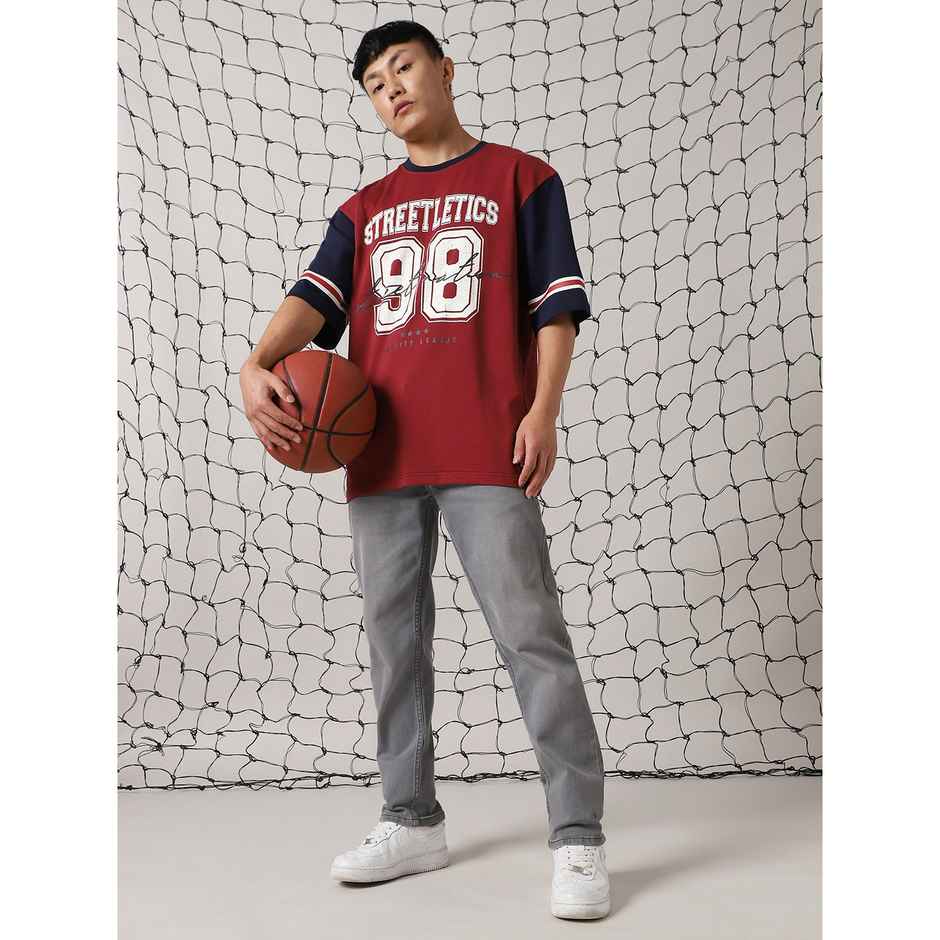 Hubberholme Men's Colourblocked Varsity Printed T-shirt | Multicolor - XL