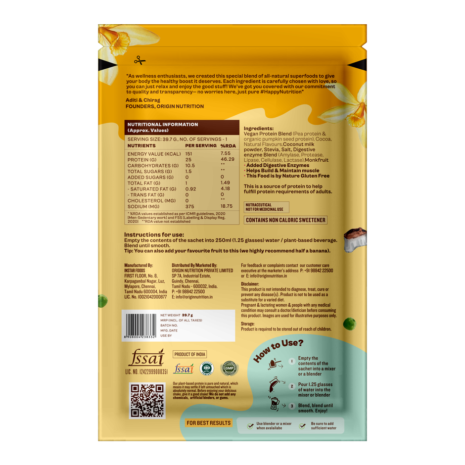 Origin Nutrition Daily Plant Protein Vanilla Single Serving