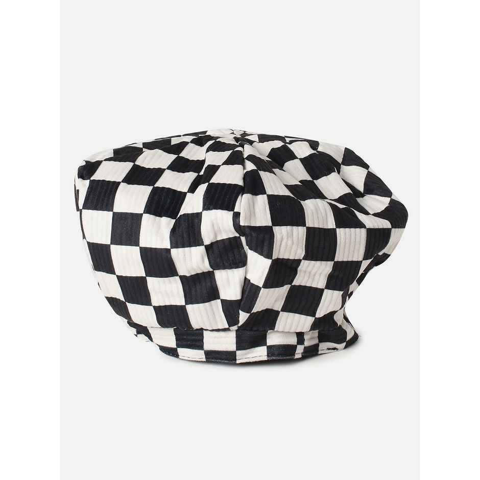 Haute Sauce Women's Checkered Blended Fabric Beret Hat | Black and White - Free Size