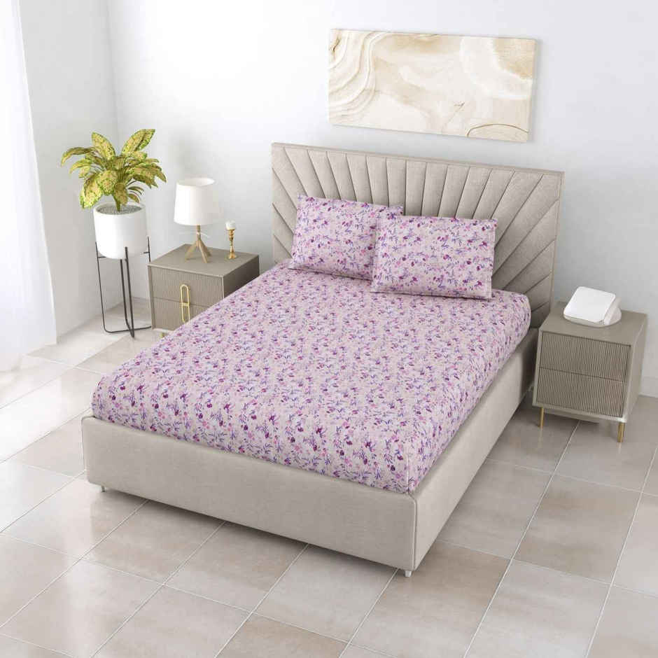 Bombay Dyeing Florentine 144 TC 100% Cotton Purple Super King Size Bedsheet with 2 Pillow Covers