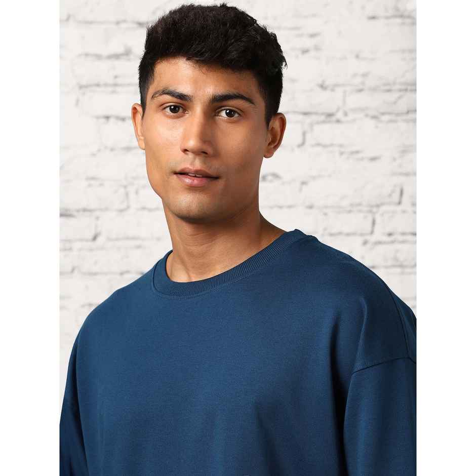 Nobero Men's Oversized Solid Sweatshirt | Navy Blue - XL