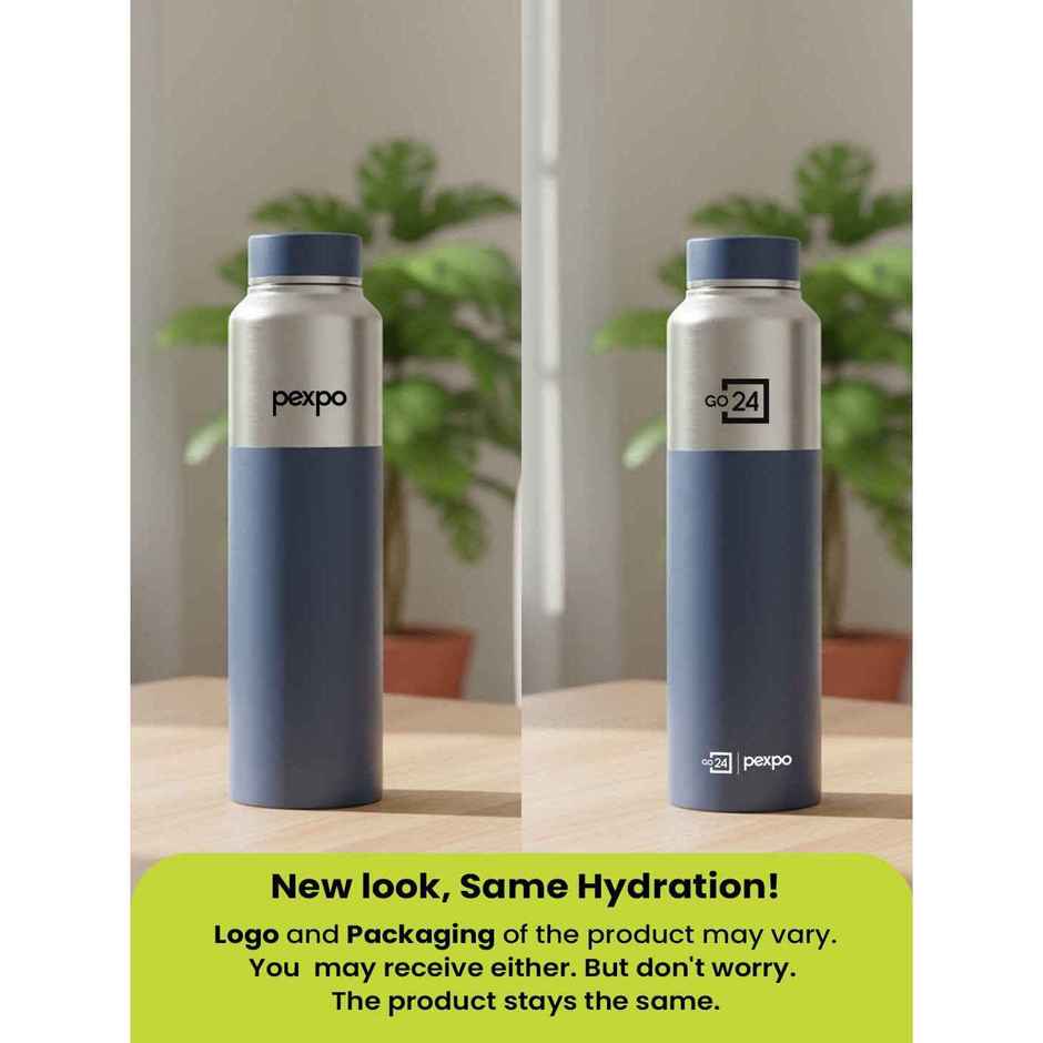 Pexpo Crown Stainless Steel Sports | Fridge Water Bottle | Silver-Denim Blue