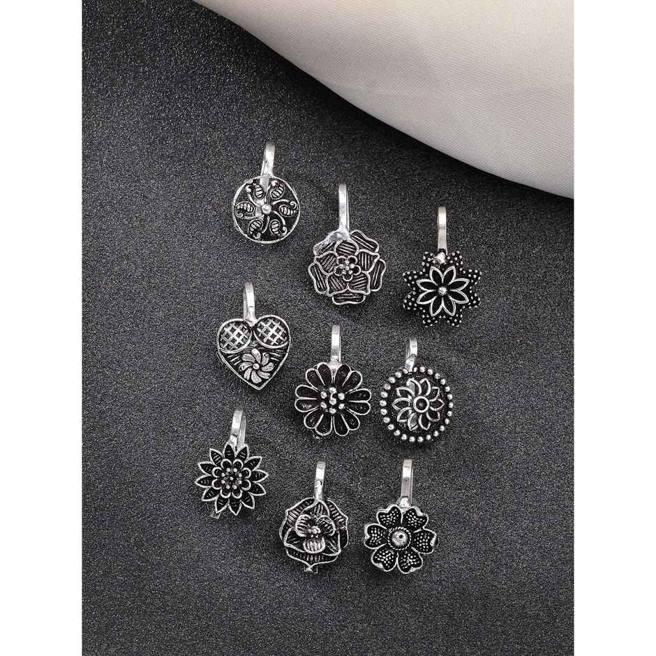 NVR Women's Set of 9 Silver-plated German Silver Nose Pins | NVR2661