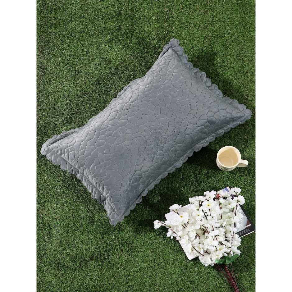 Hosta Homes Velvet Fabric Laser Cut Grey Pillow Cover Pack of 1