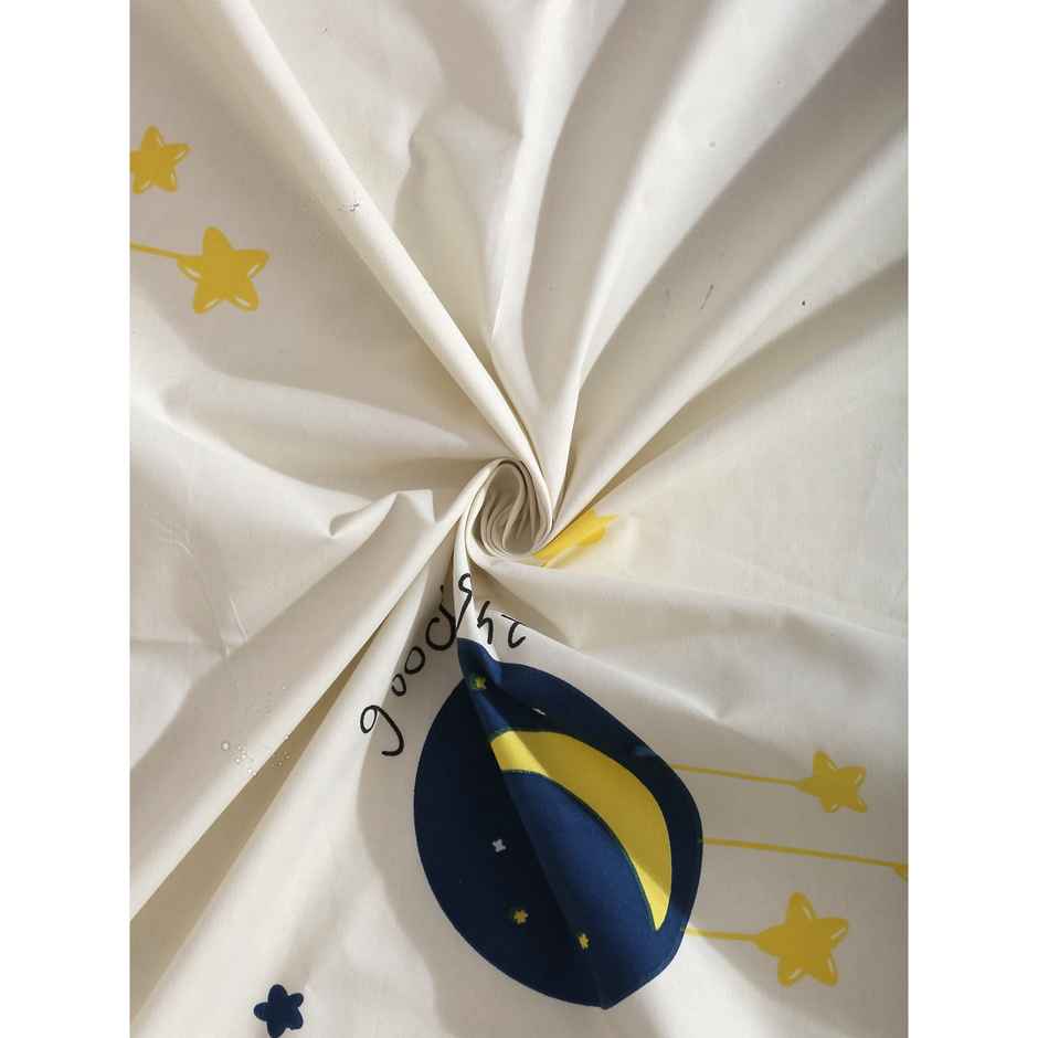 Hosta Homes 220 Gsm Glaced Cottonblue Moon & Stars Printed Double Bed Sheet With 2 Pillow Covers