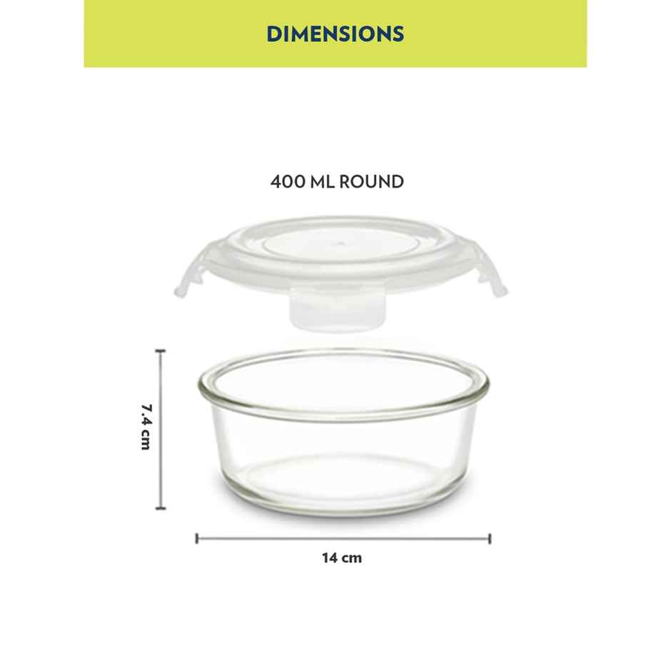 Borosil Alfa Lunchbox | 2 Pcs Glass Set | 400 ml x 2 Round