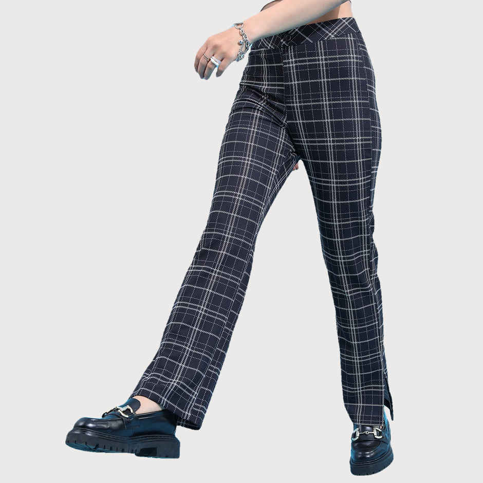 Ketch Women's Mid-Rise Plain Checked Trousers | Multicolor - 28