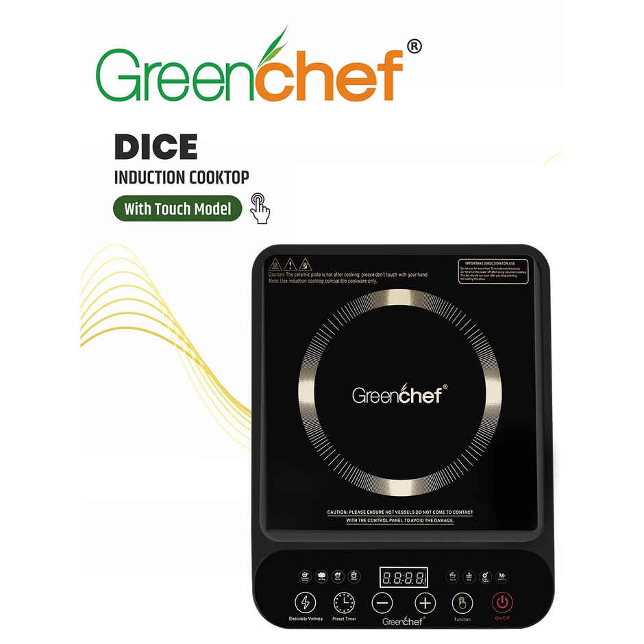 Greenchef DICE 2000watts LED display Induction Cooktop with touch button, pre set function and timer Induction Cook Top, touch panel - Black