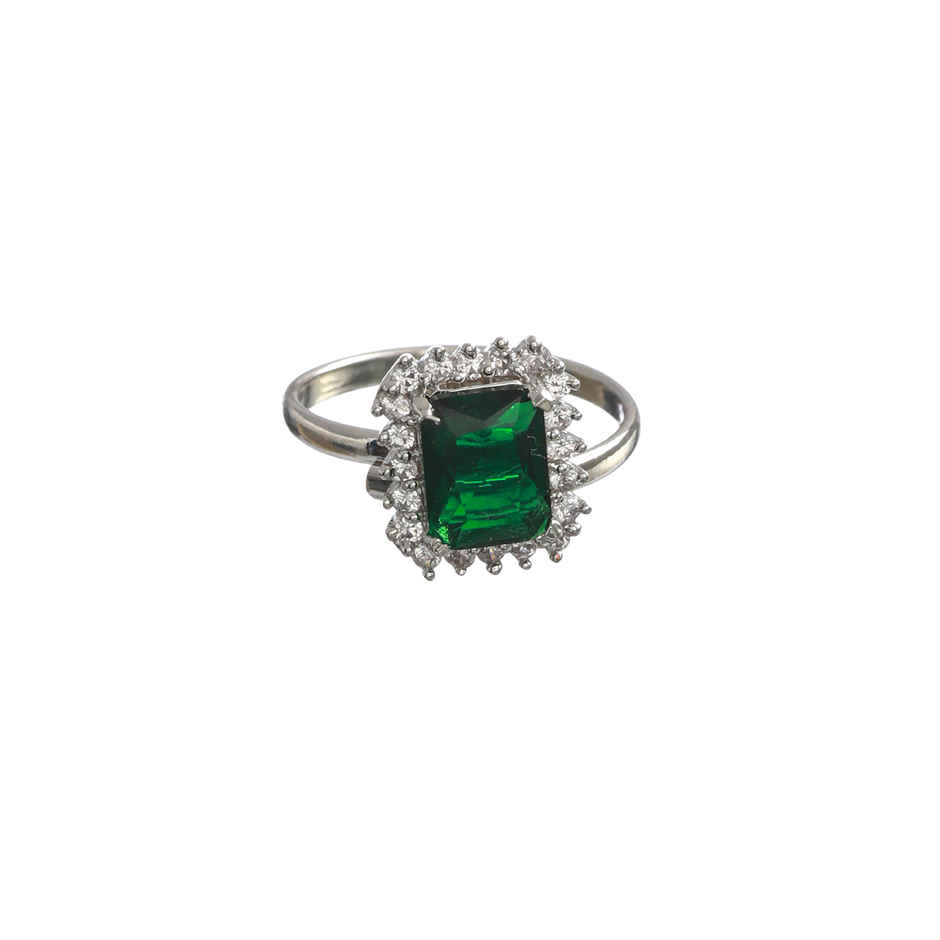 Priyaasi Emerald Green Silver Plated Solitaire Ring