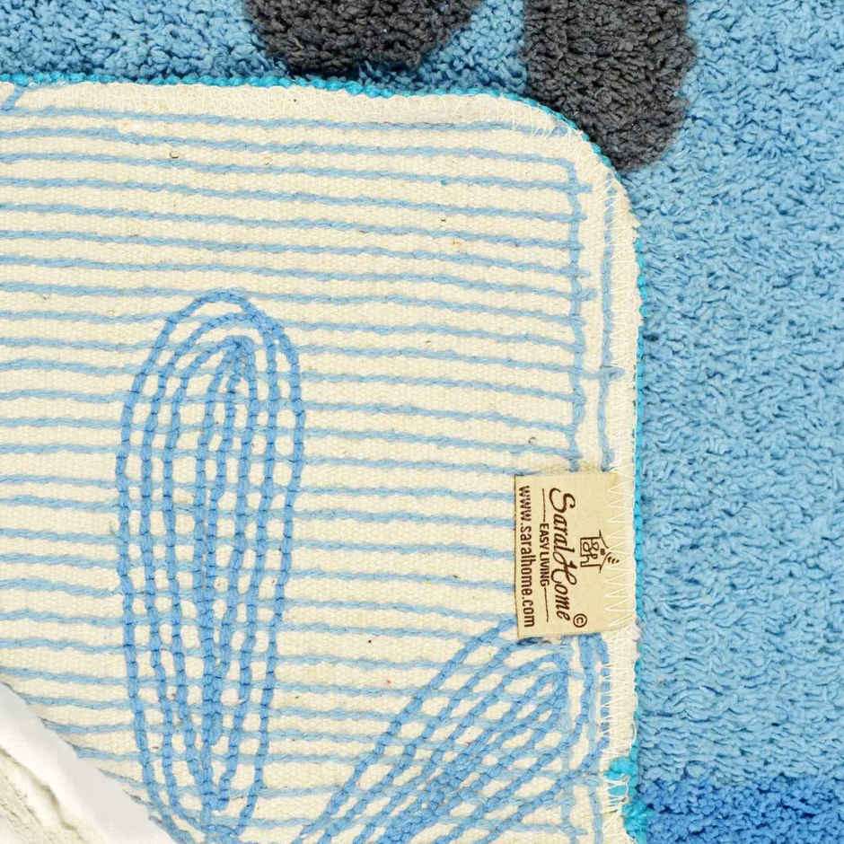 Saral Home Cotton Flower Print Anti-Slip Bathmat | 40 x 60 cm | Blue