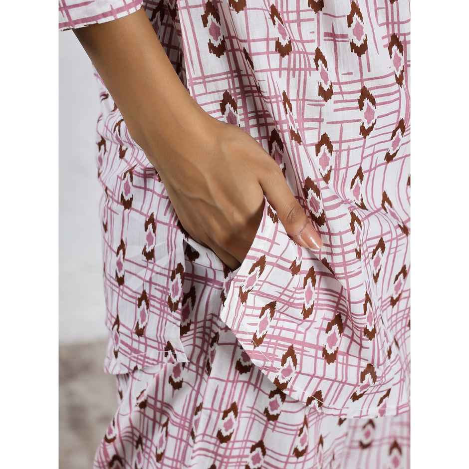 Sanskrutihomes Pink Ethnic Motifs Printed Pure Cotton Night Suit | L